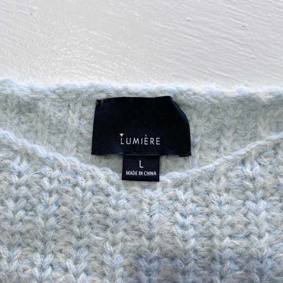 New Lumiere Bell Sleeve Boat Neck Soft Knit Sweater Light Blue Size Large - Picture 12 of 14